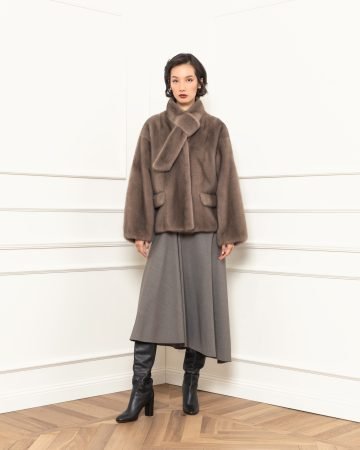 Mink jacket with scarf collar