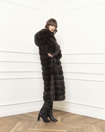 Hooded sable coat with detachable hem
