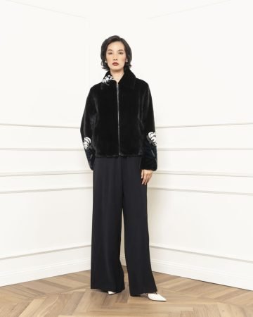 Mink bomber jacket with inlays