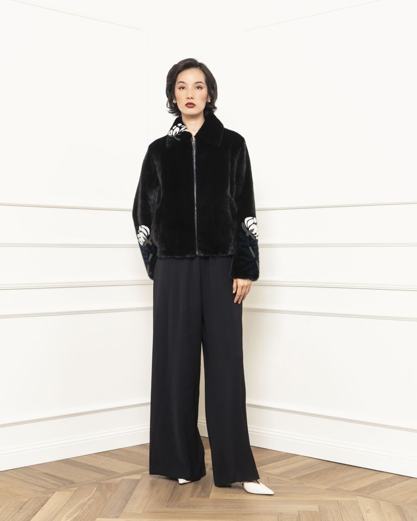 Mink bomber jacket with inlays
